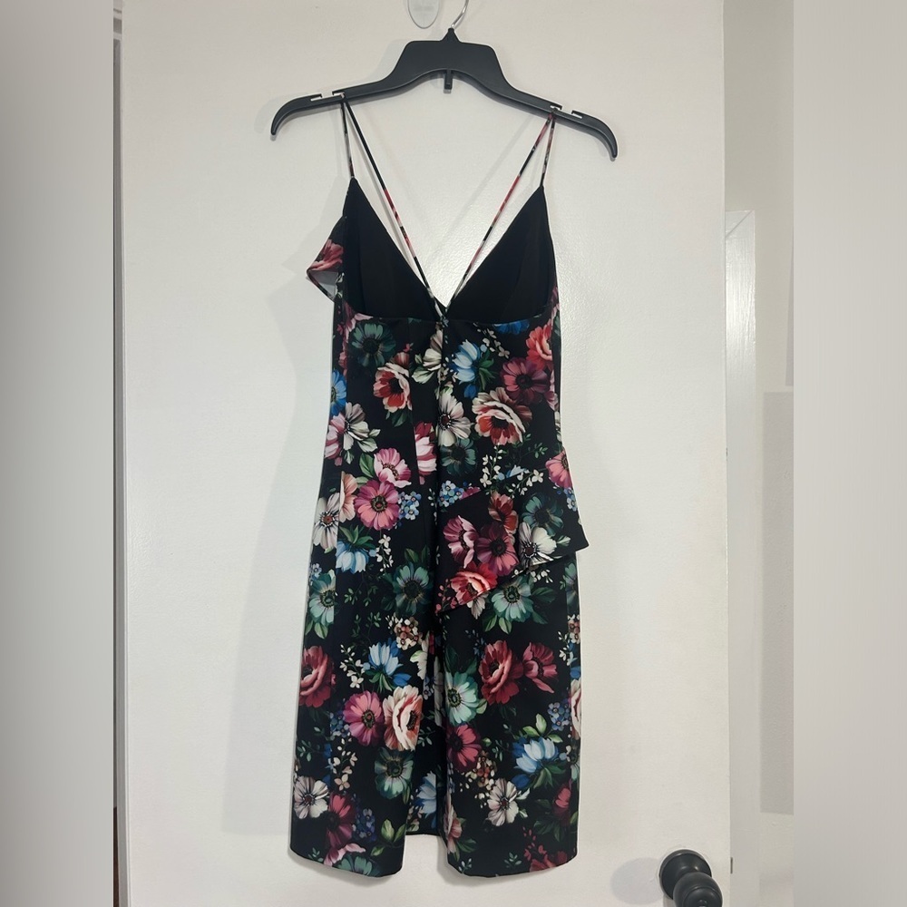 Black Halo Leni Floral Ruffle Black and Pink Dress Sz 6 - Picture 9 of 10